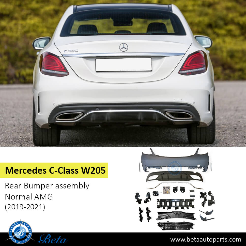 Mercedes C-Class W205 (2019-2021), Rear Bumper Normal AMG with PDC with Silver Moulding, Taiwan Mercedes C-Class W205 (2019-2021), Rear Bumper Normal AMG with PDC with Silver Moulding, Taiwan